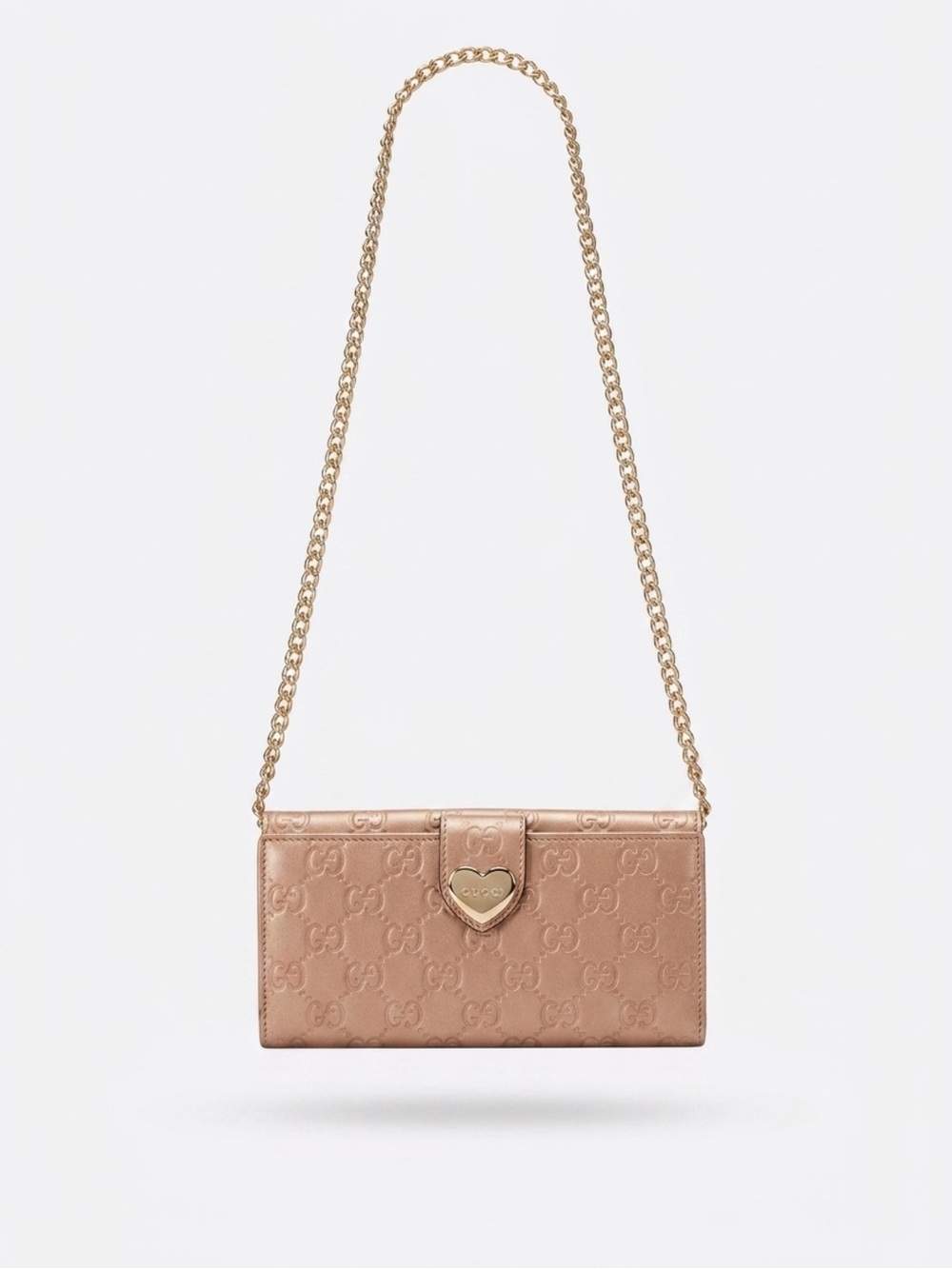 Gucci Metallic Pink Guccissima Leather Wallet w/ Gold Chain